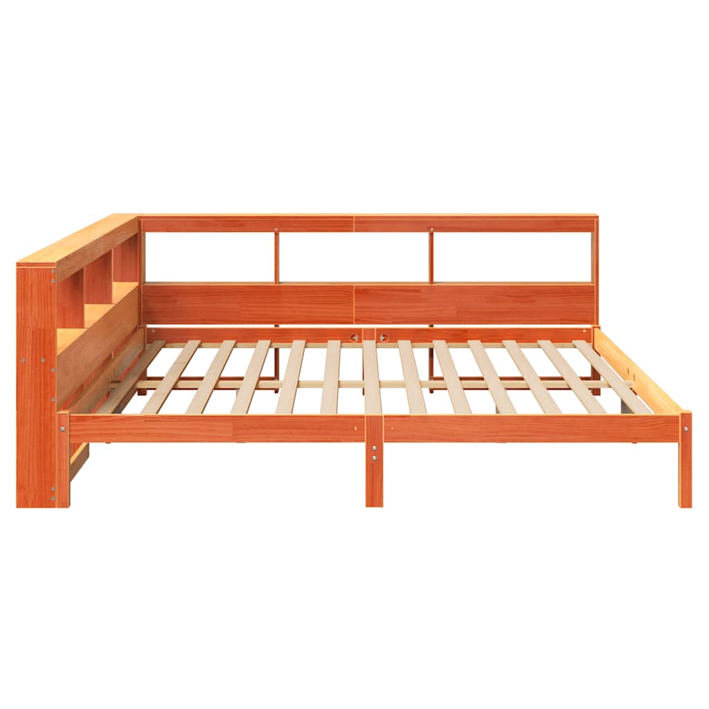 Lit bibliothèque sans matelas cire marron 180x200 cm pin massif - XIOS