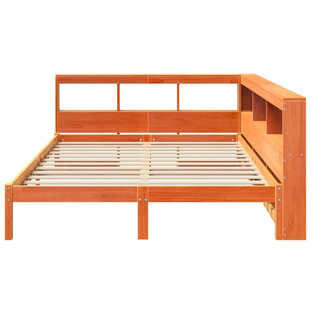 Lit bibliothèque sans matelas cire marron 160x200 cm pin massif - XIOS