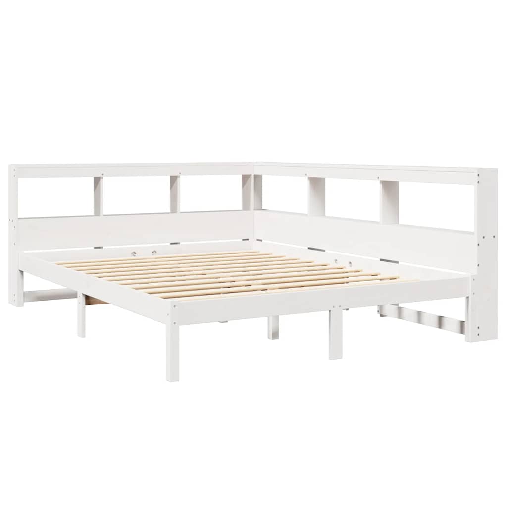 Lit bibliothèque sans matelas blanc 150x200 cm bois pin massif - XIOS