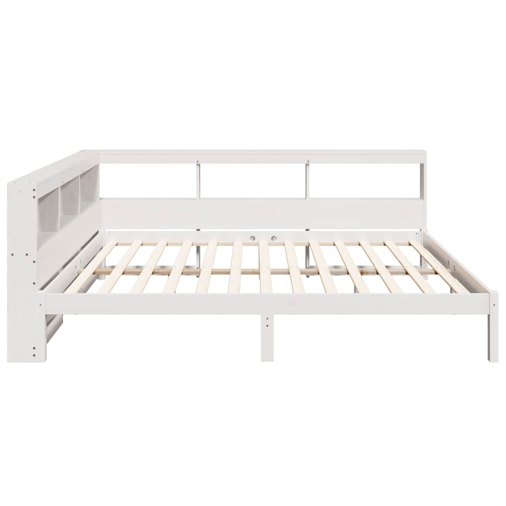 Lit bibliothèque sans matelas blanc 150x200 cm bois pin massif - XIOS