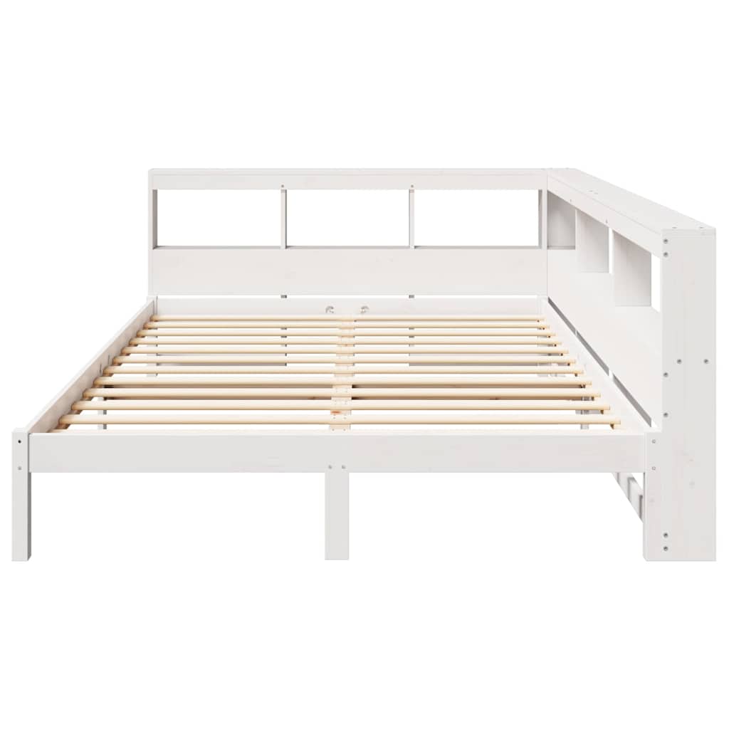 Lit bibliothèque sans matelas blanc 140x200 cm bois pin massif - XIOS