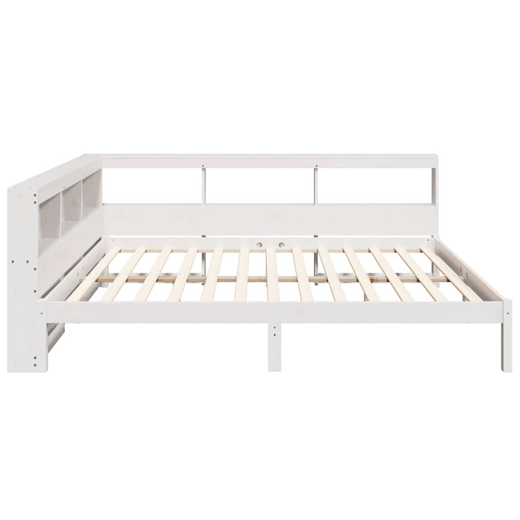 Lit bibliothèque sans matelas blanc 140x200 cm bois pin massif - XIOS