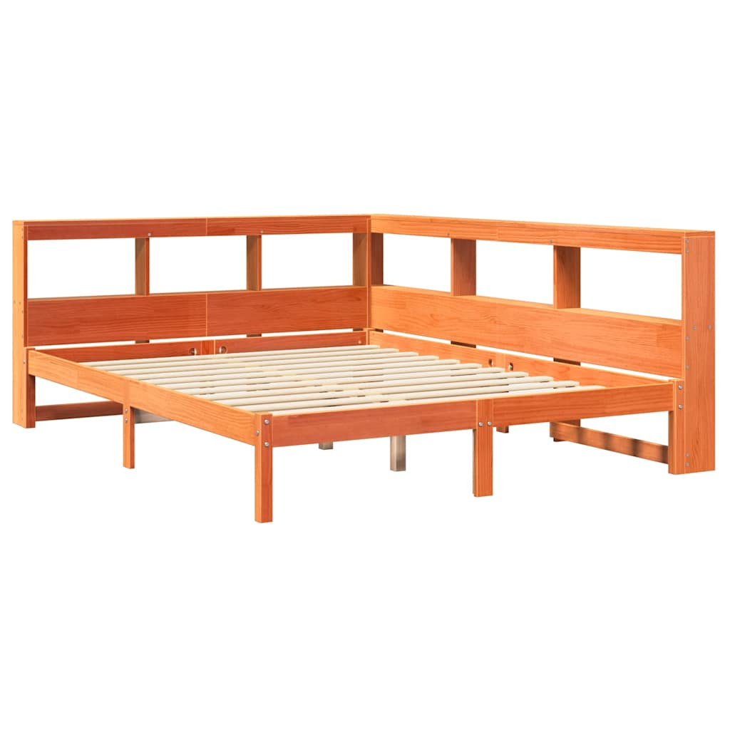 Lit bibliothèque sans matelas cire marron 140x200 cm pin massif - XIOS