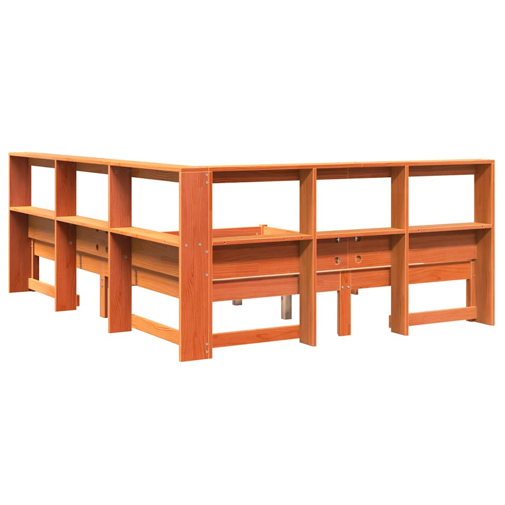 Lit bibliothèque sans matelas cire marron 140x200 cm pin massif - XIOS