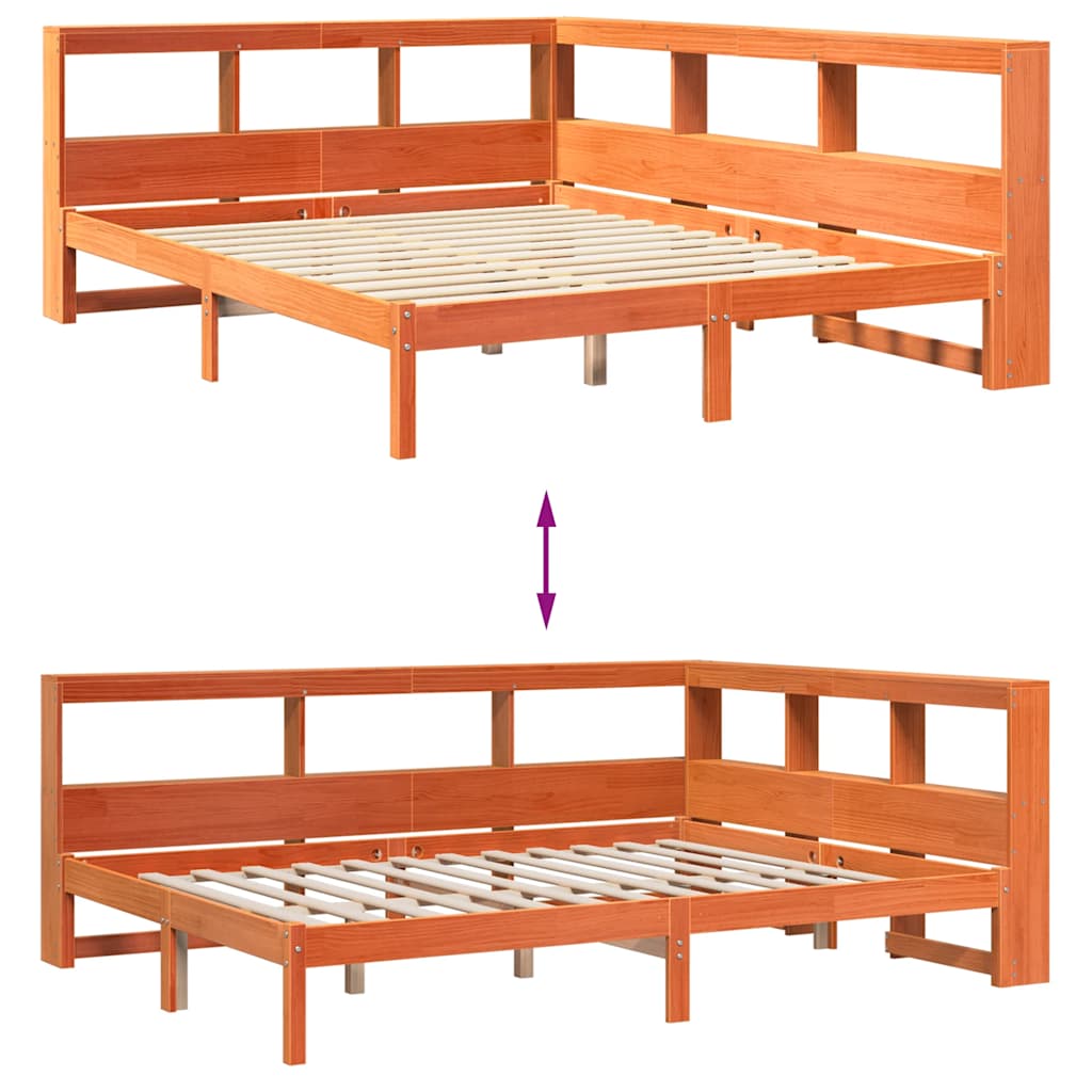 Lit bibliothèque sans matelas cire marron 140x200 cm pin massif - XIOS