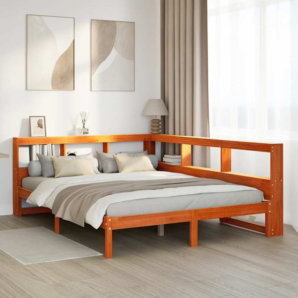 Lit bibliothèque sans matelas cire marron 140x200 cm pin massif - XIOS