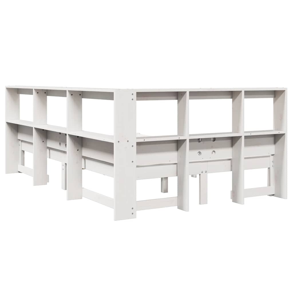 Lit bibliothèque sans matelas blanc 120x200 cm bois pin massif - XIOS