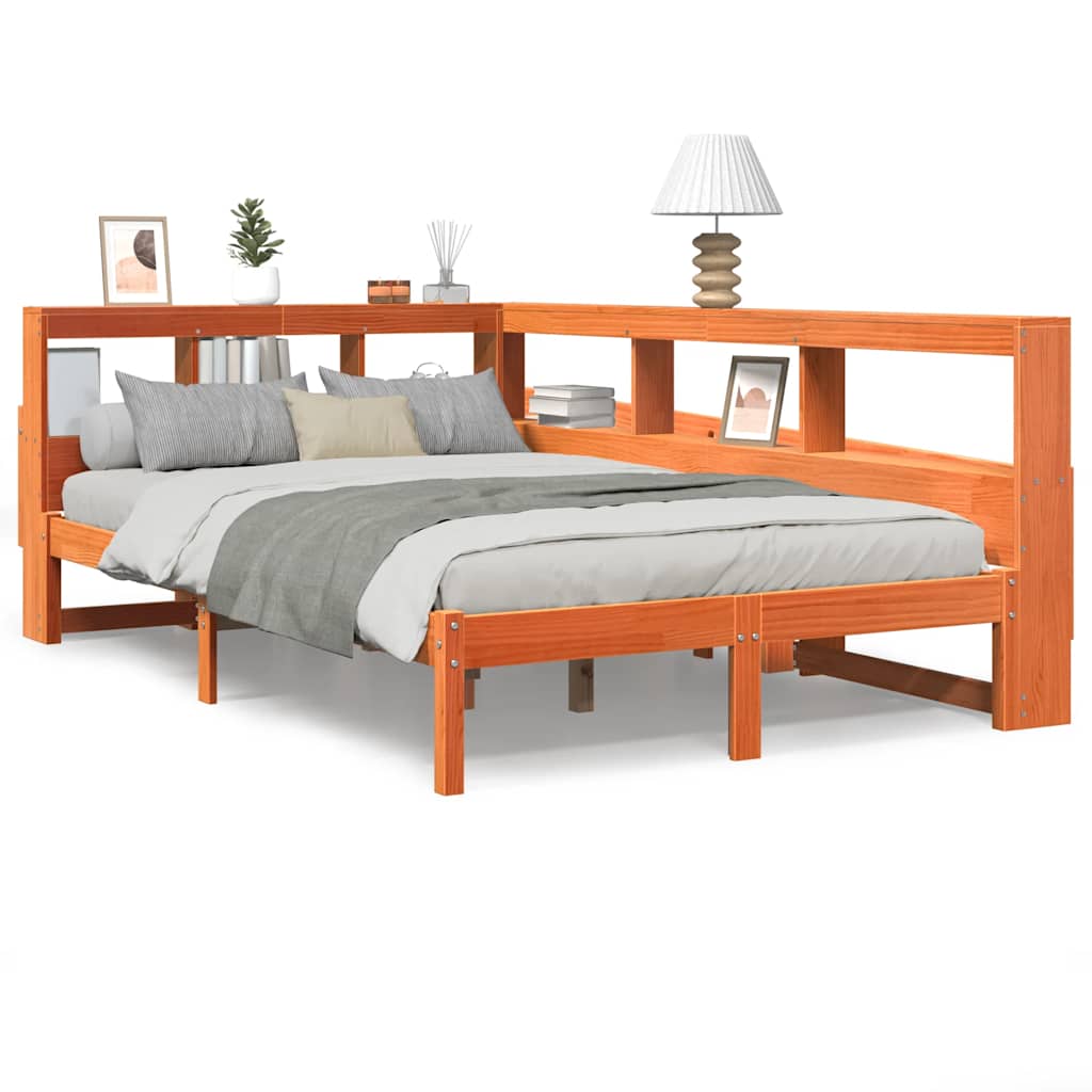 Lit bibliothèque sans matelas cire marron 120x200 cm pin massif - XIOS