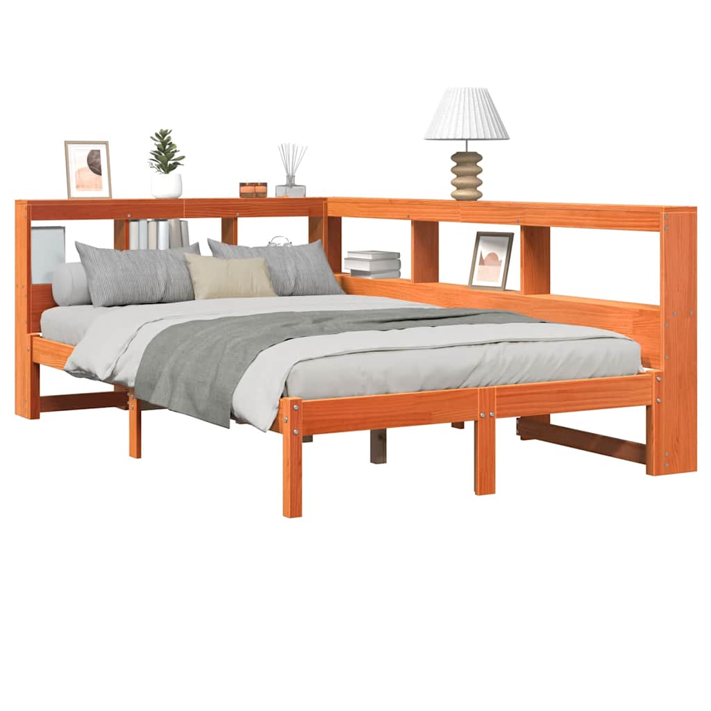 Lit bibliothèque sans matelas cire marron 120x200 cm pin massif - XIOS
