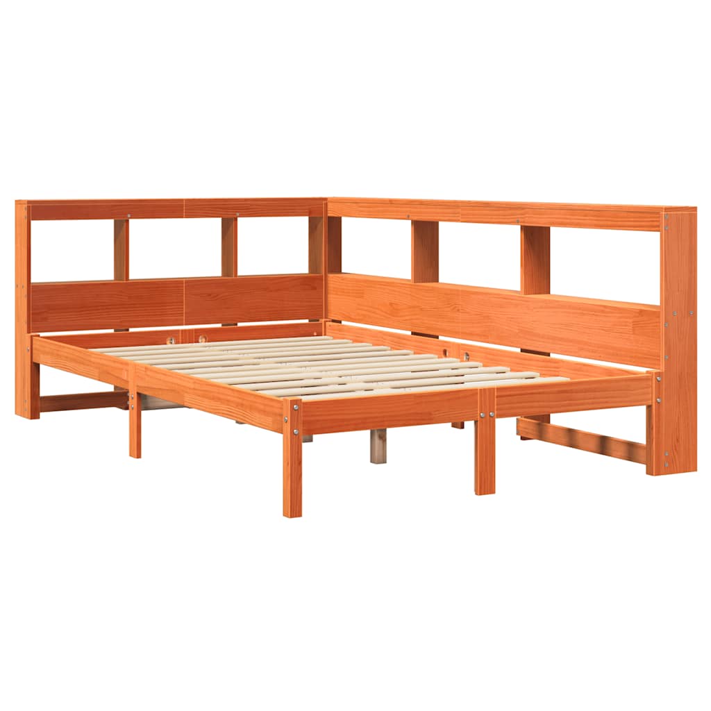 Lit bibliothèque sans matelas cire marron 120x200 cm pin massif - XIOS