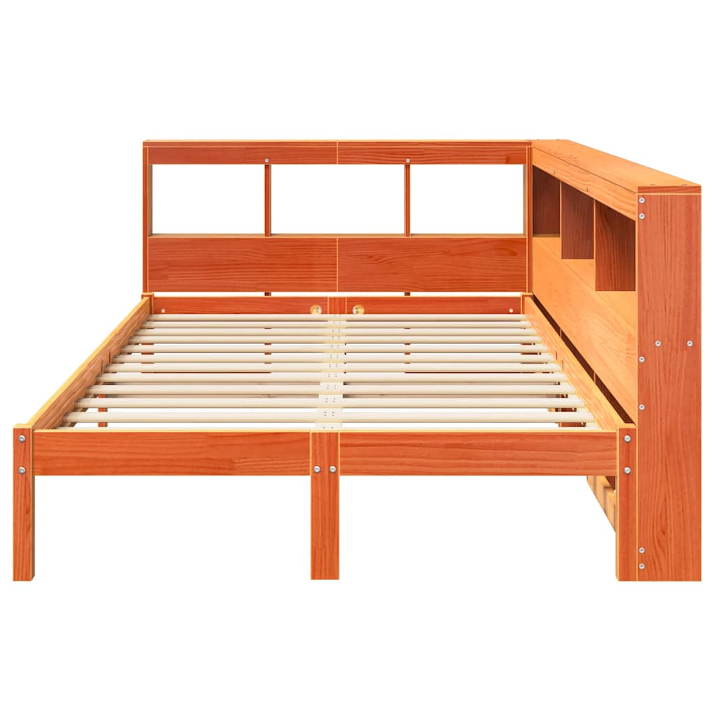 Lit bibliothèque sans matelas cire marron 120x200 cm pin massif - XIOS