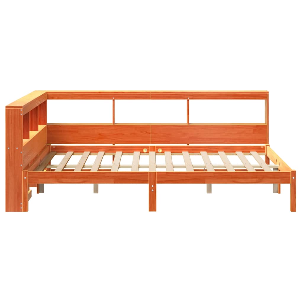 Lit bibliothèque sans matelas cire marron 120x200 cm pin massif - XIOS