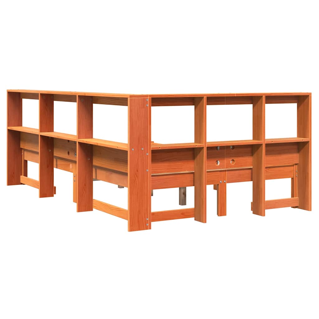 Lit bibliothèque sans matelas cire marron 120x200 cm pin massif - XIOS