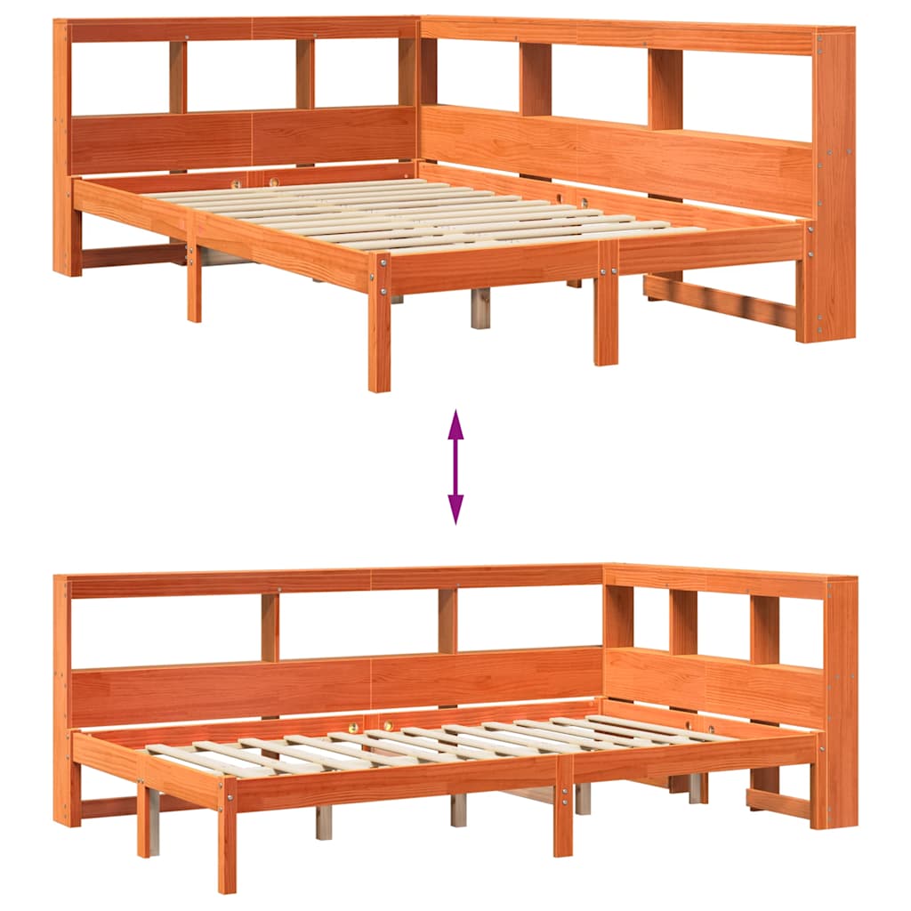 Lit bibliothèque sans matelas cire marron 120x200 cm pin massif - XIOS