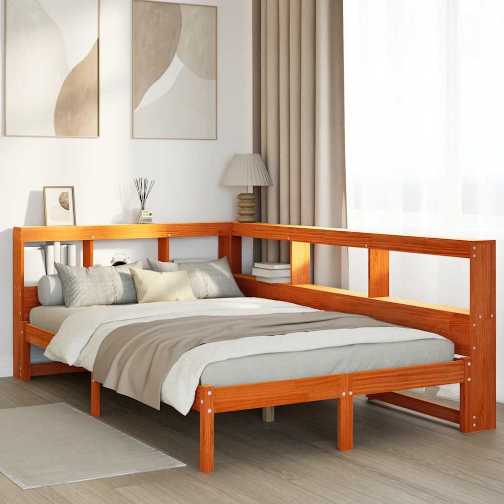 Lit bibliothèque sans matelas cire marron 120x200 cm pin massif - XIOS