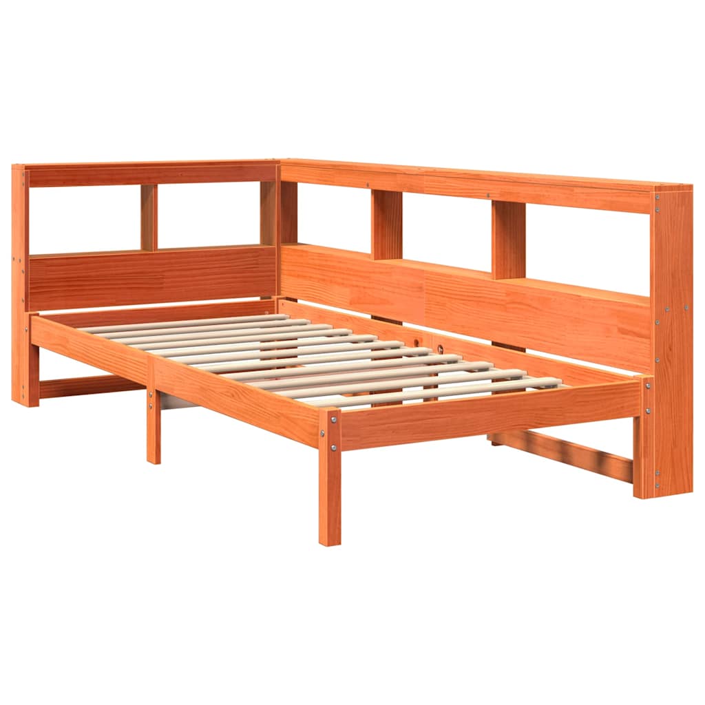 Lit bibliothèque sans matelas cire marron 100x200 cm pin massif - XIOS