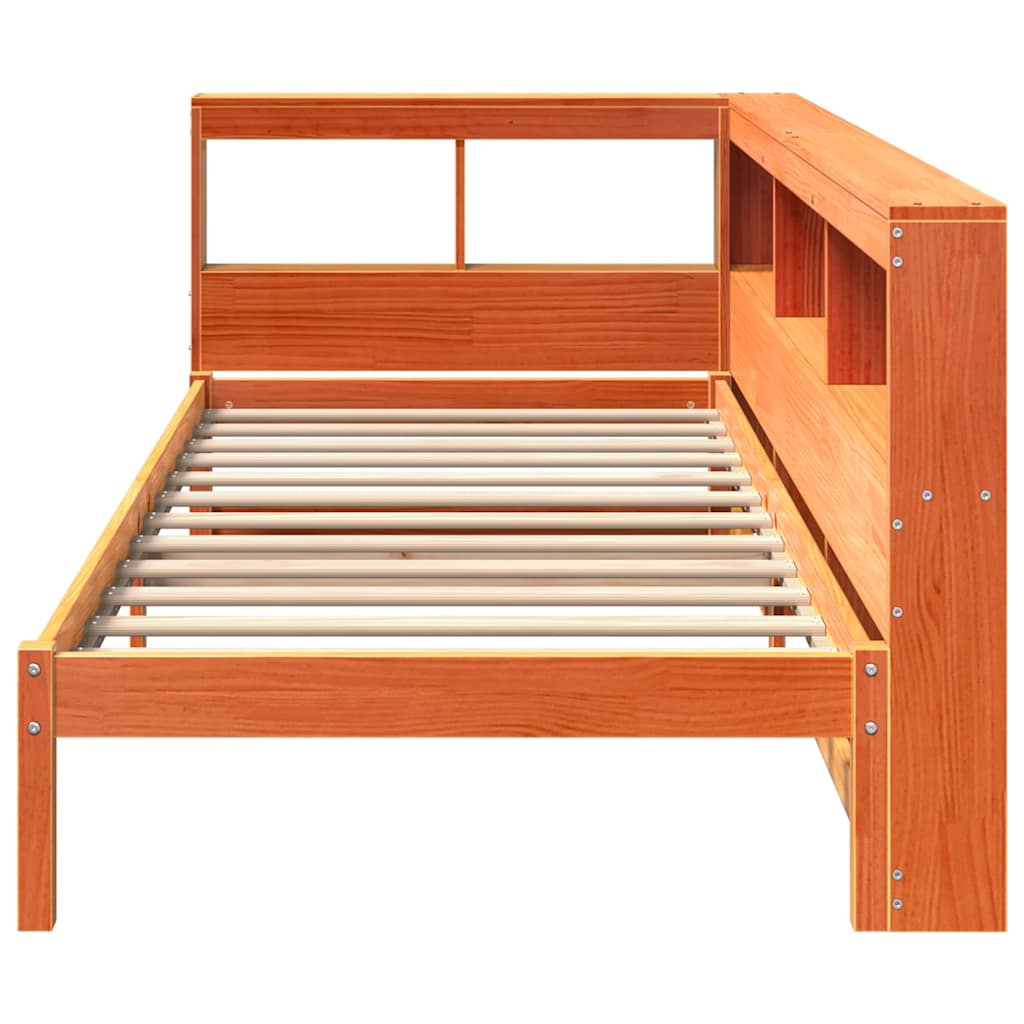 Lit bibliothèque sans matelas cire marron 100x200 cm pin massif - XIOS