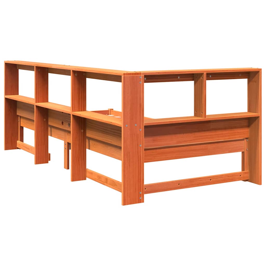 Lit bibliothèque sans matelas cire marron 100x200 cm pin massif - XIOS