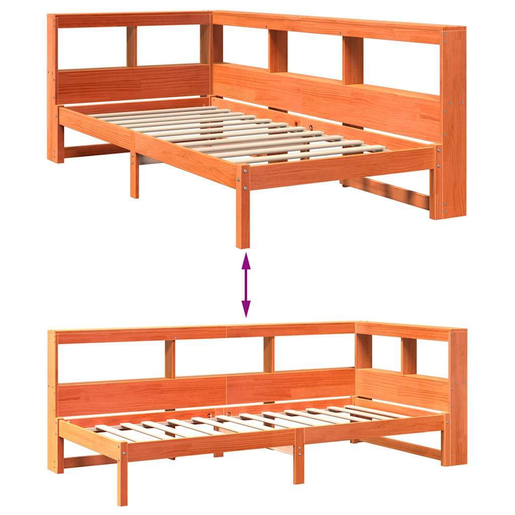 Lit bibliothèque sans matelas cire marron 100x200 cm pin massif - XIOS