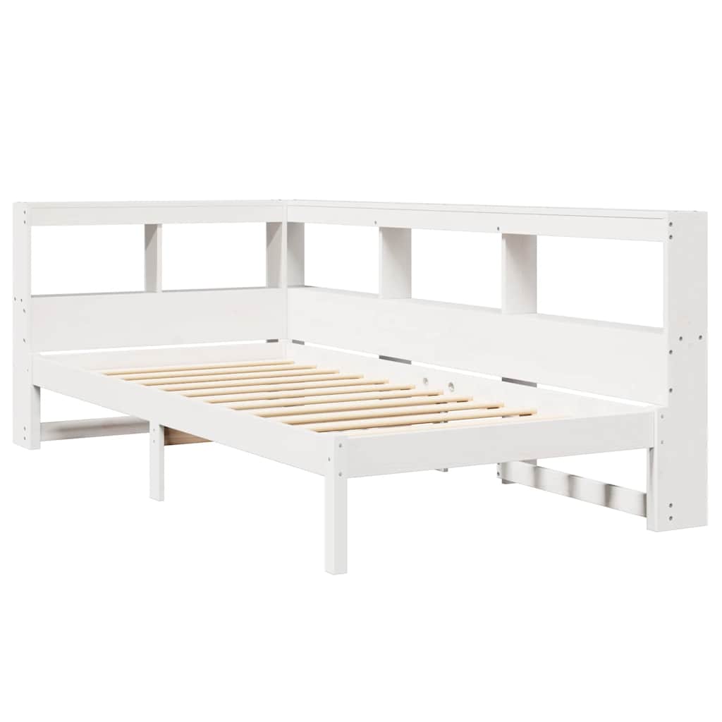 Lit bibliothèque sans matelas blanc 90x200cm bois de pin massif - XIOS