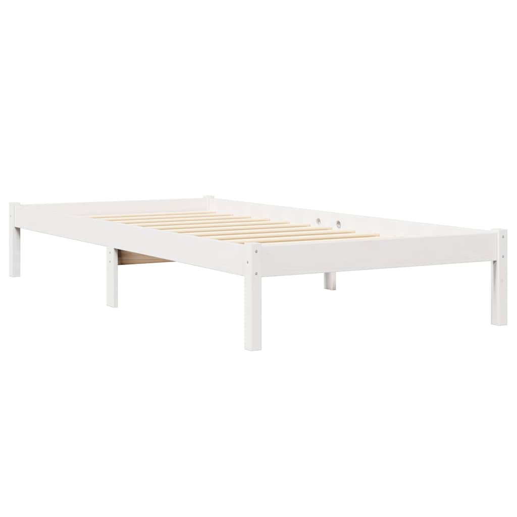 Lit bibliothèque sans matelas blanc 90x200cm bois de pin massif - XIOS
