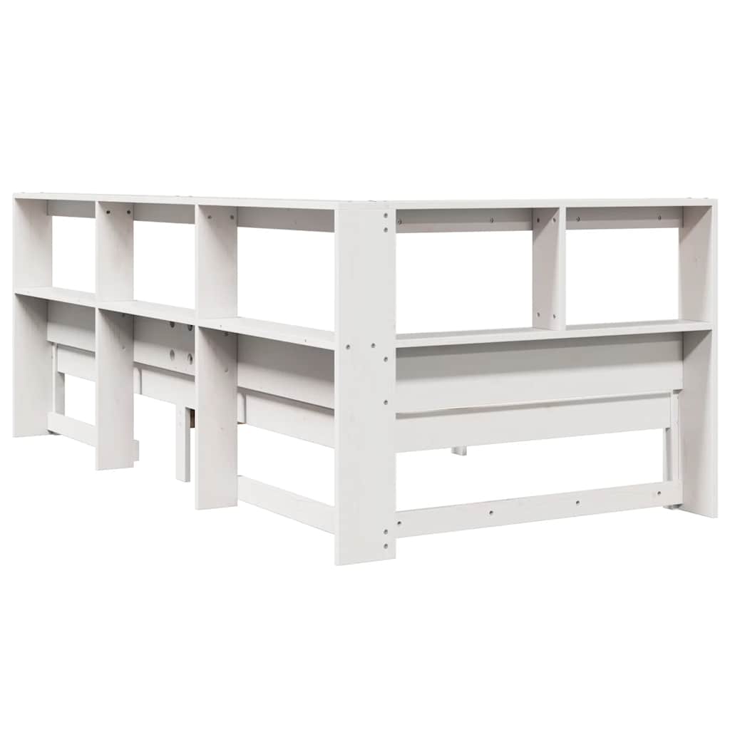 Lit bibliothèque sans matelas blanc 90x200cm bois de pin massif - XIOS