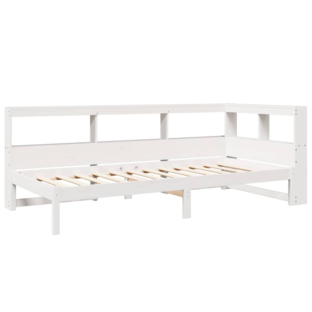 Lit bibliothèque sans matelas blanc 90x200cm bois de pin massif - XIOS