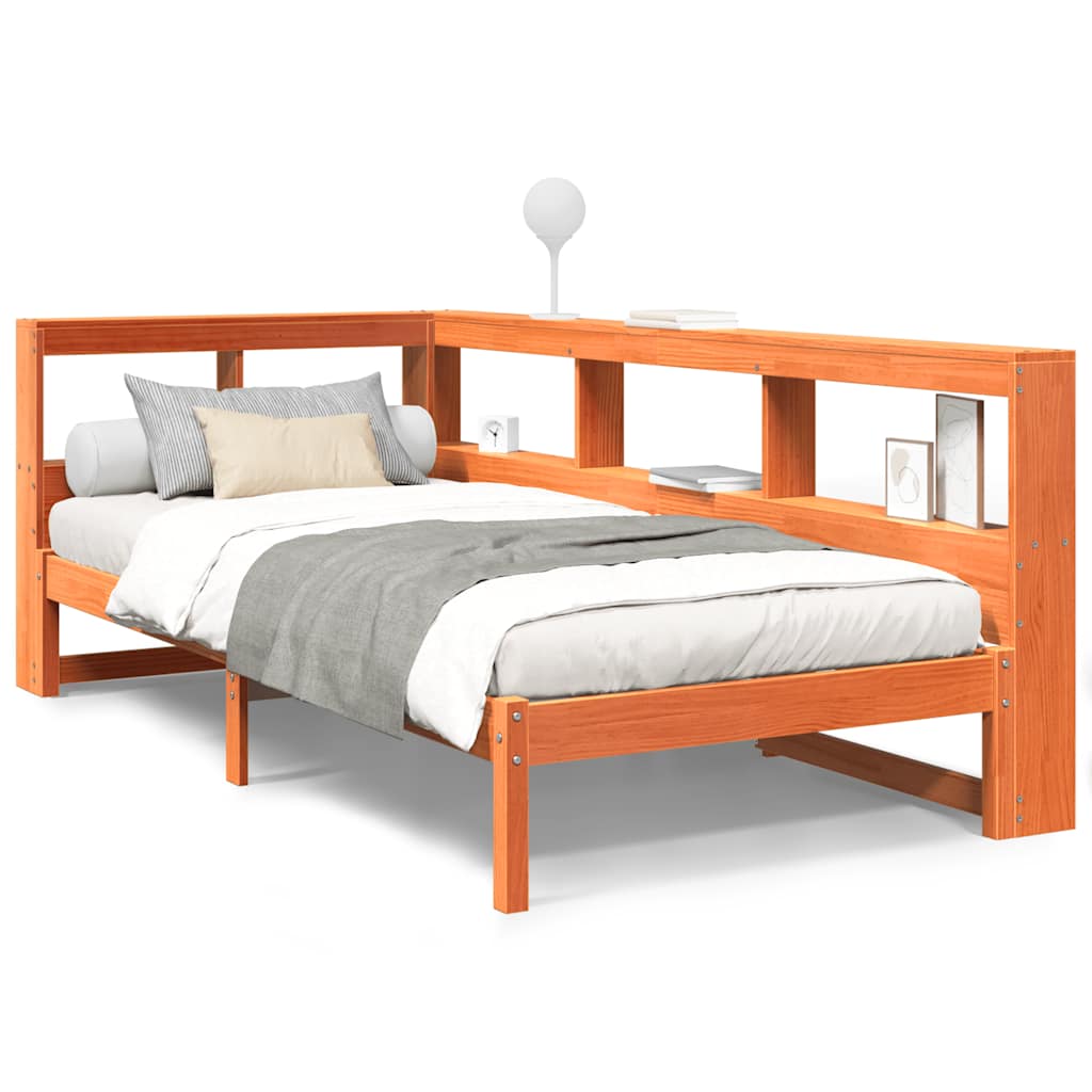 Lit bibliothèque sans matelas cire marron 90x200 cm pin massif - XIOS