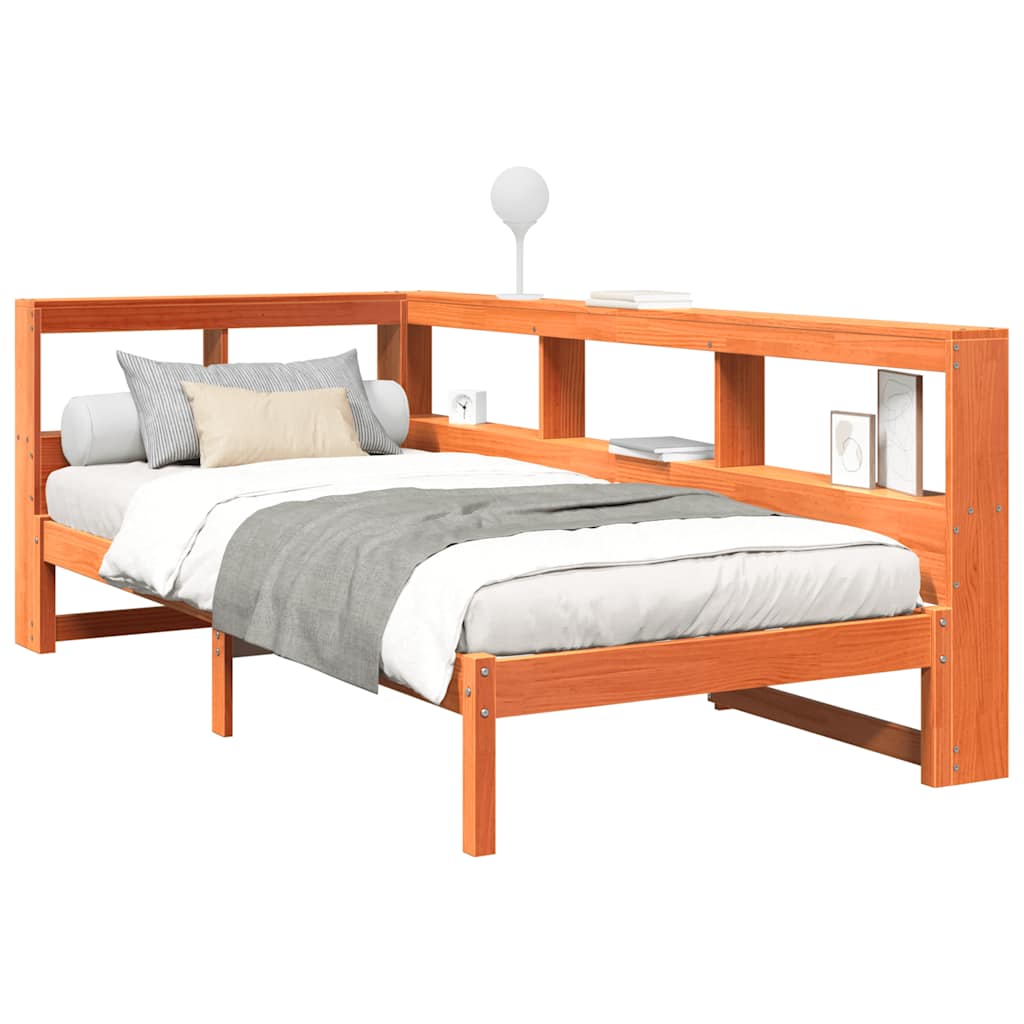 Lit bibliothèque sans matelas cire marron 90x200 cm pin massif - XIOS