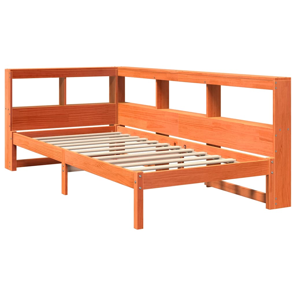 Lit bibliothèque sans matelas cire marron 90x200 cm pin massif - XIOS