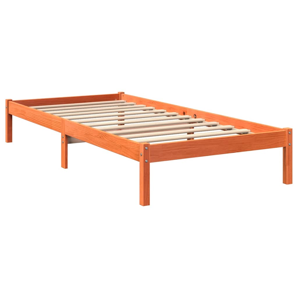 Lit bibliothèque sans matelas cire marron 90x200 cm pin massif - XIOS