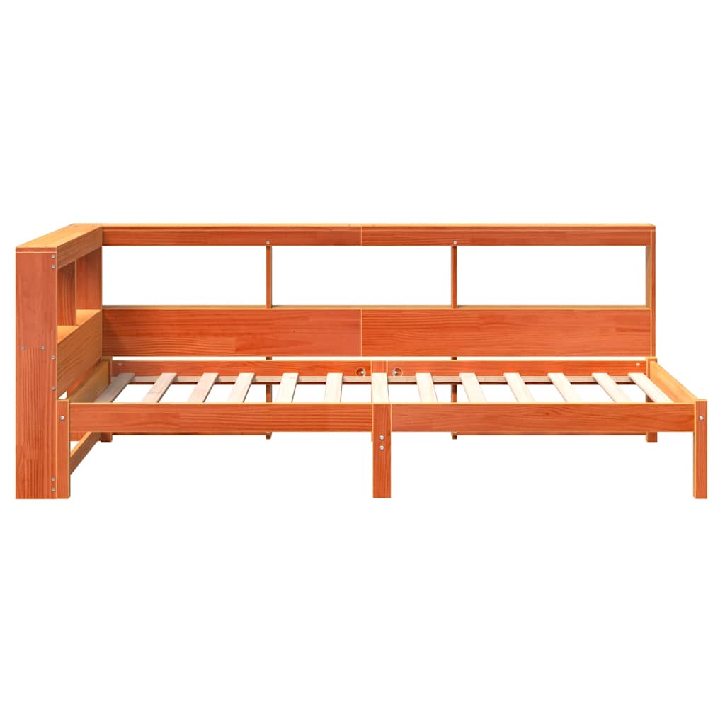 Lit bibliothèque sans matelas cire marron 90x200 cm pin massif - XIOS