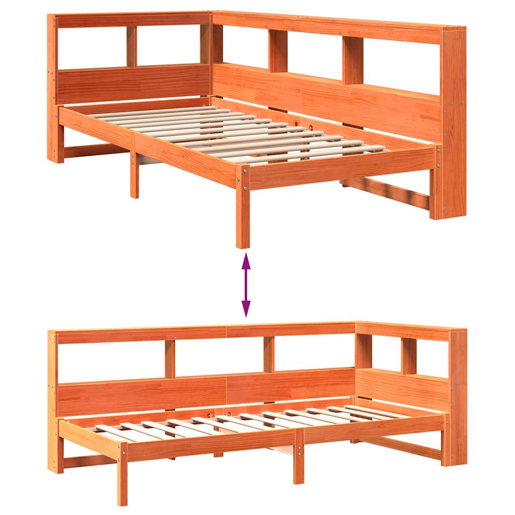 Lit bibliothèque sans matelas cire marron 90x200 cm pin massif - XIOS