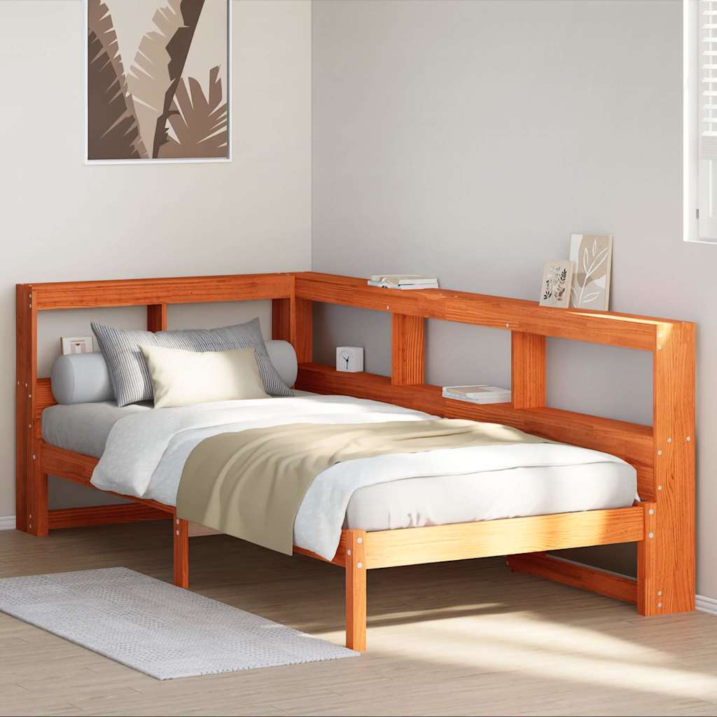 Lit bibliothèque sans matelas cire marron 90x200 cm pin massif - XIOS
