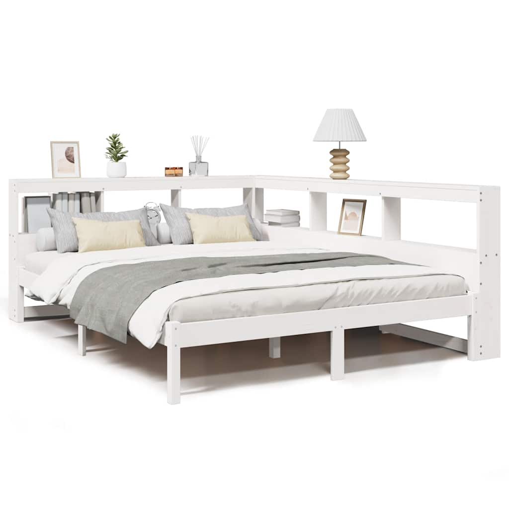 Lit bibliothèque sans matelas blanc 140x190 cm bois pin massif - XIOS