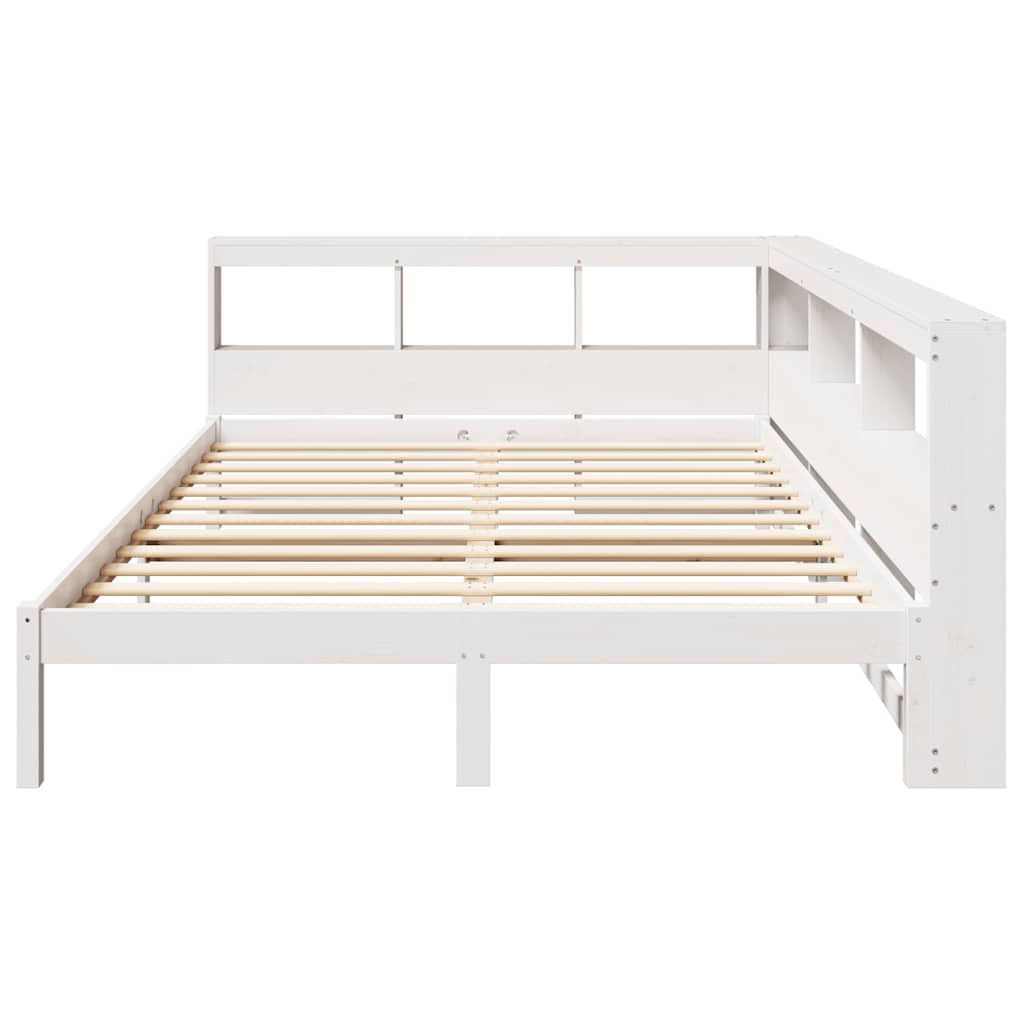 Lit bibliothèque sans matelas blanc 140x190 cm bois pin massif - XIOS