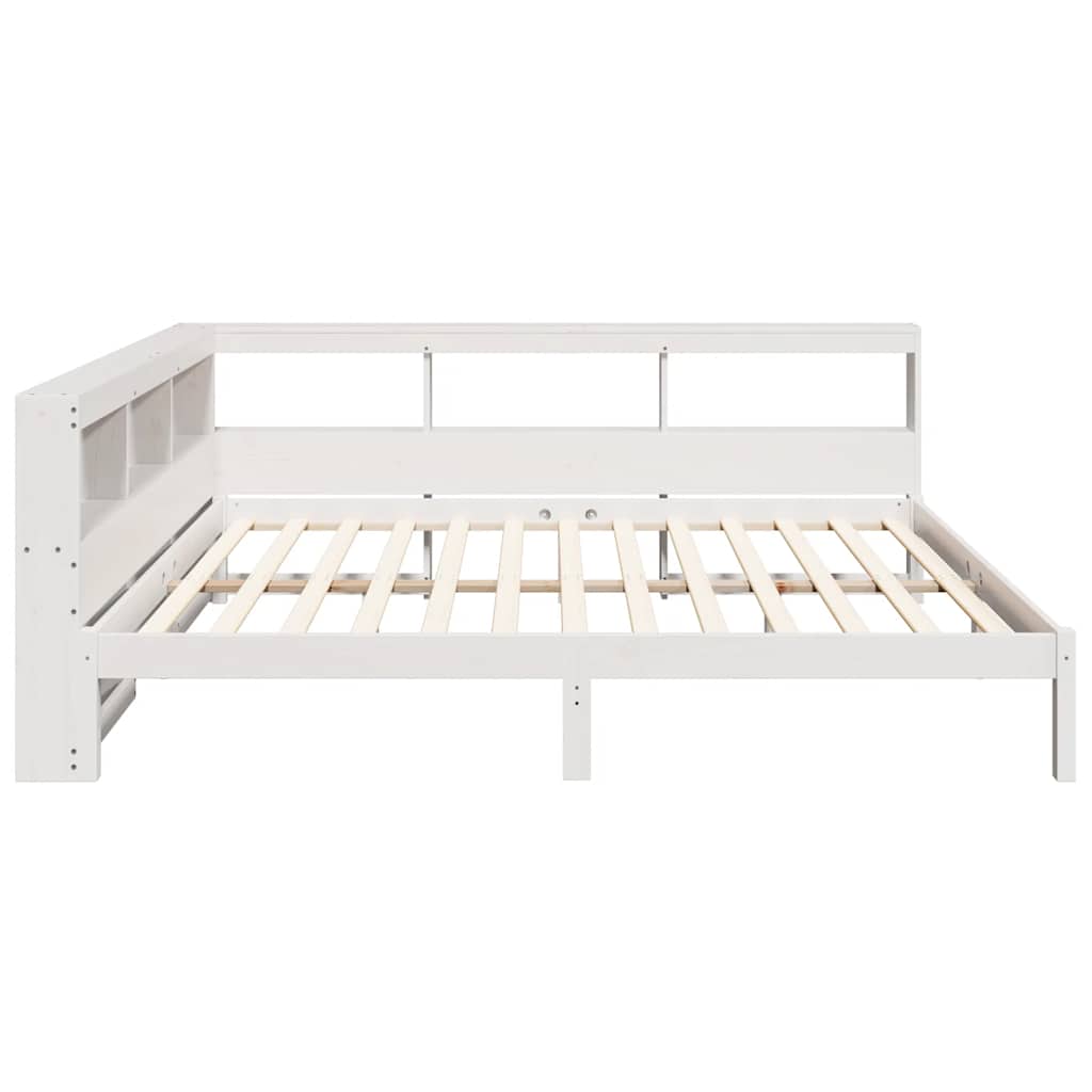 Lit bibliothèque sans matelas blanc 140x190 cm bois pin massif - XIOS