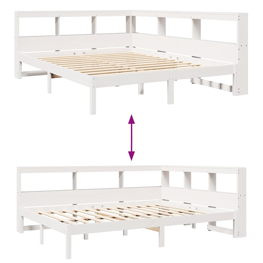 Lit bibliothèque sans matelas blanc 140x190 cm bois pin massif - XIOS