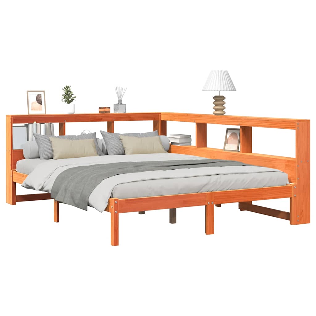 Lit bibliothèque sans matelas cire marron 140x190 cm pin massif - XIOS