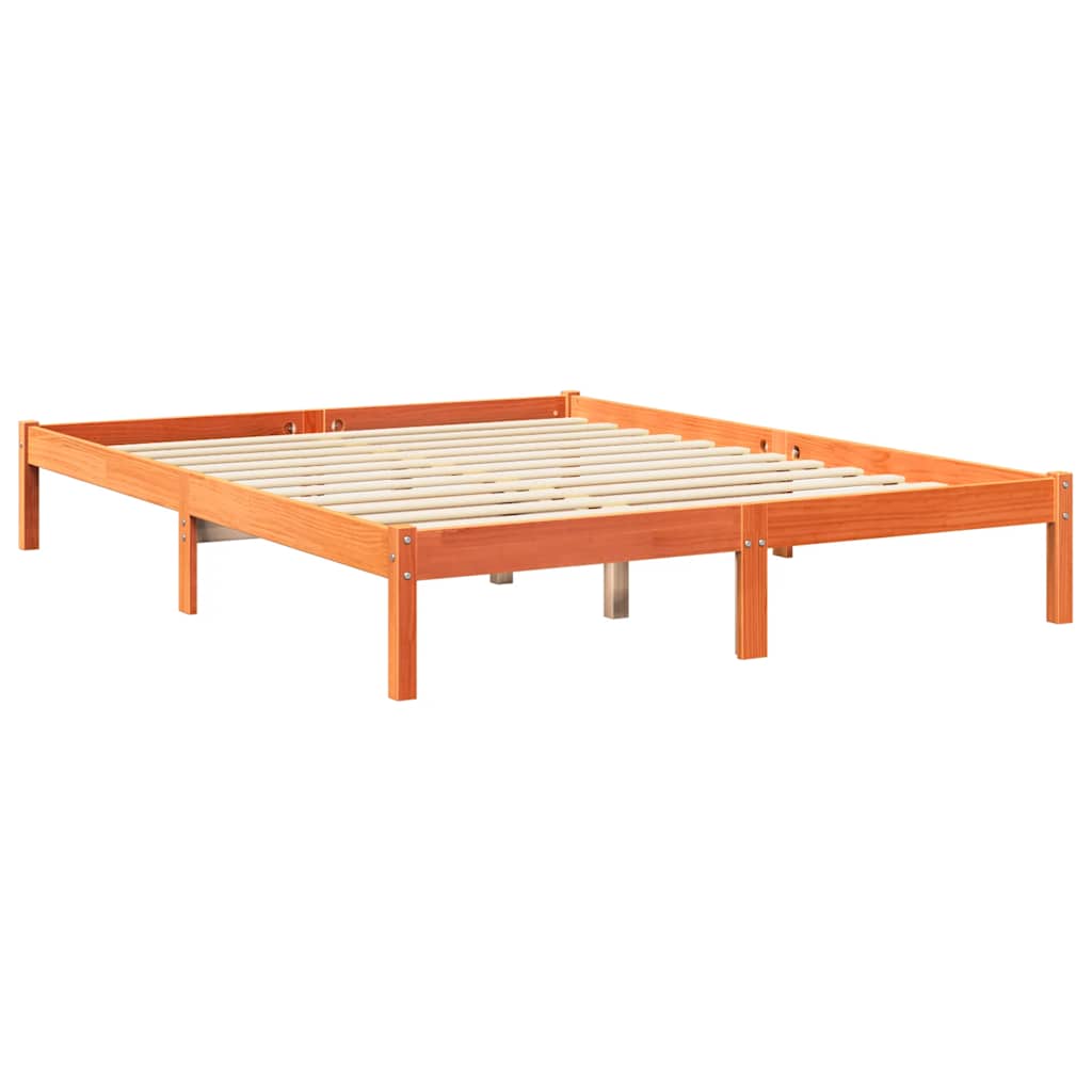 Lit bibliothèque sans matelas cire marron 140x190 cm pin massif - XIOS