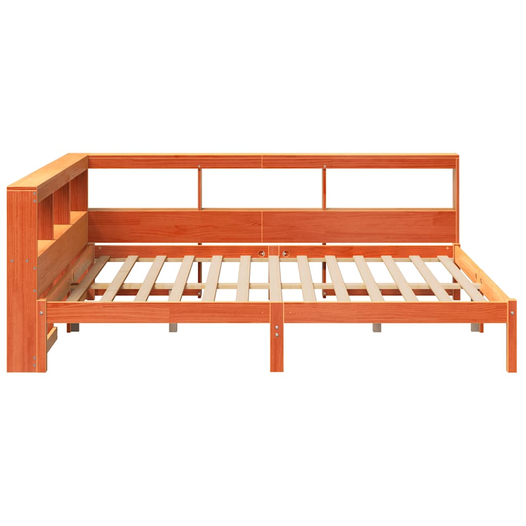 Lit bibliothèque sans matelas cire marron 140x190 cm pin massif - XIOS