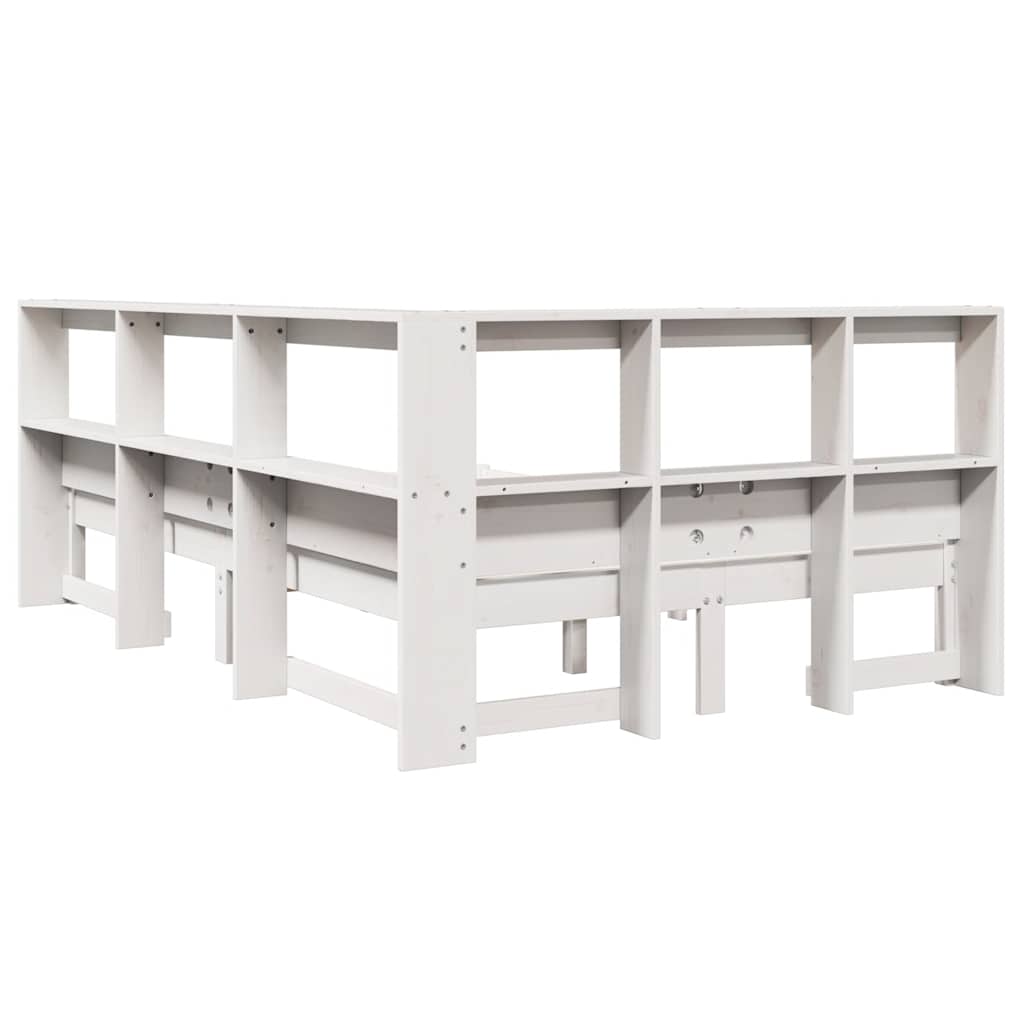 Lit bibliothèque sans matelas blanc 120x190 cm bois pin massif - XIOS