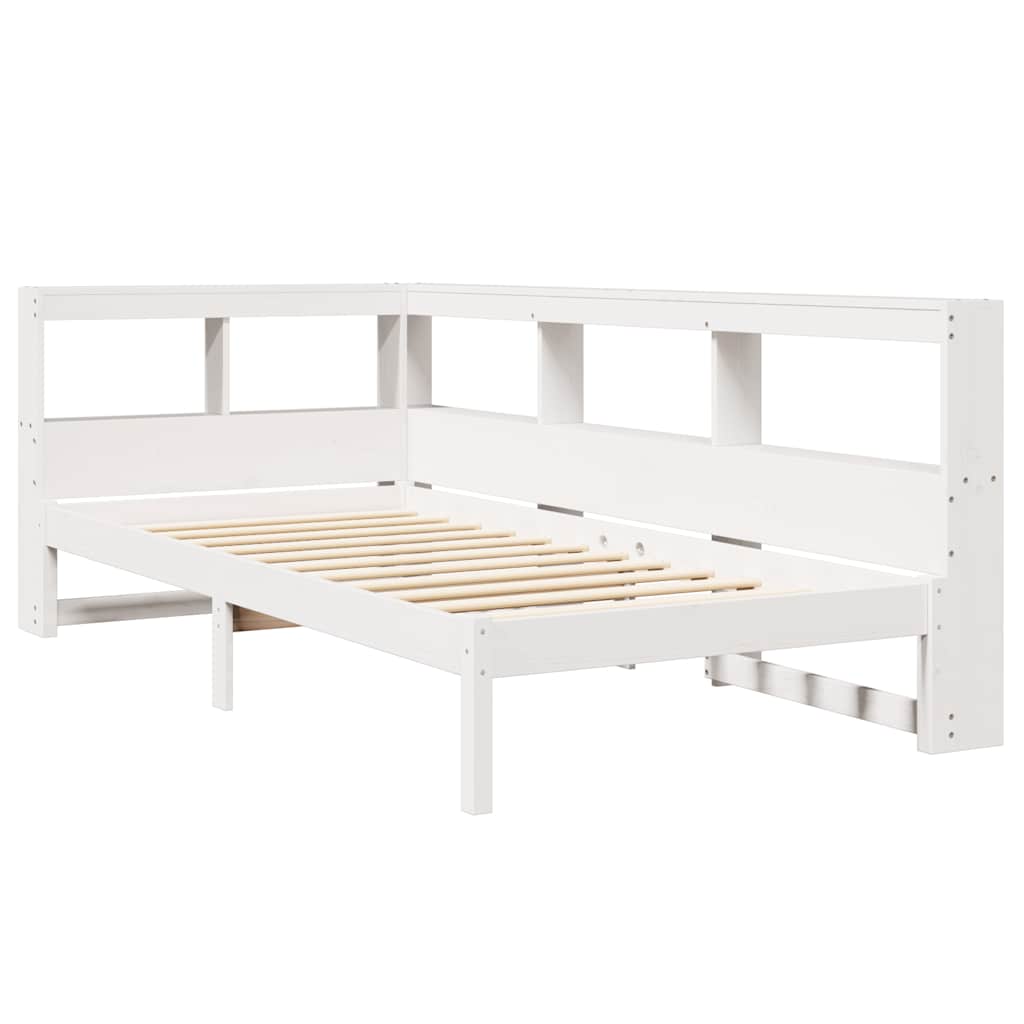 Lit bibliothèque sans matelas blanc 90x190cm bois de pin massif - XIOS
