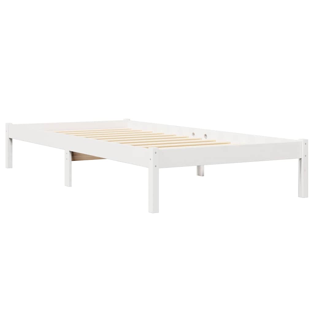 Lit bibliothèque sans matelas blanc 90x190cm bois de pin massif - XIOS