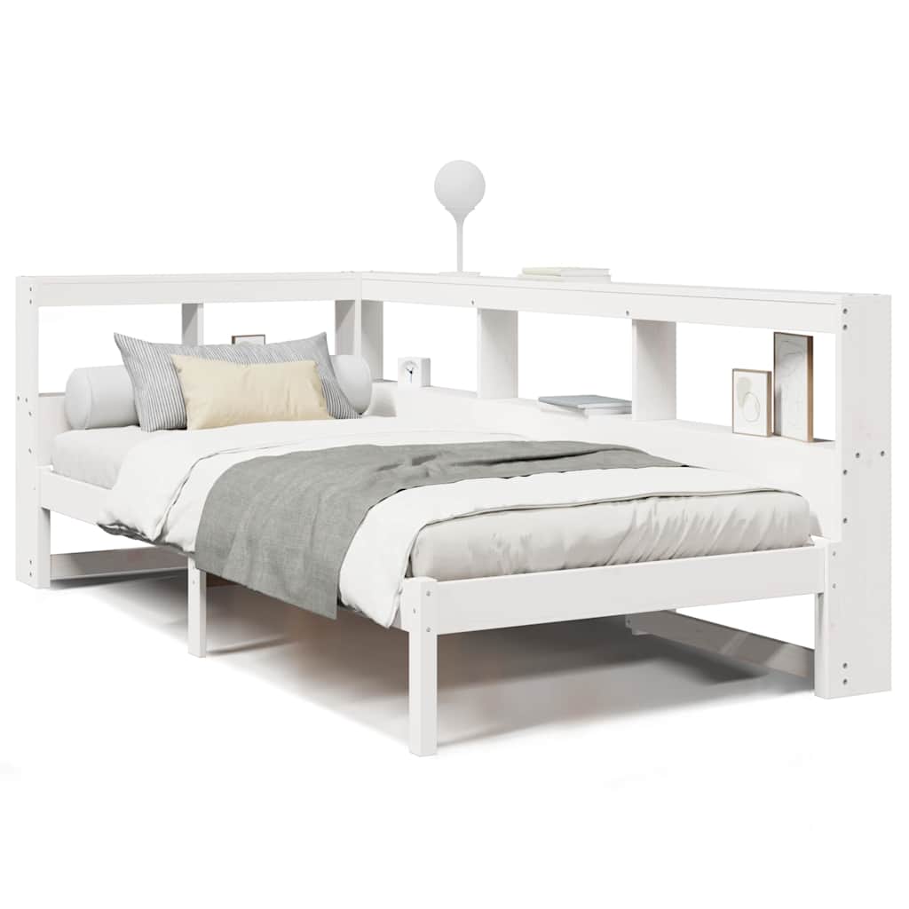 Lit bibliothèque sans matelas blanc 75x190cm bois de pin massif - XIOS