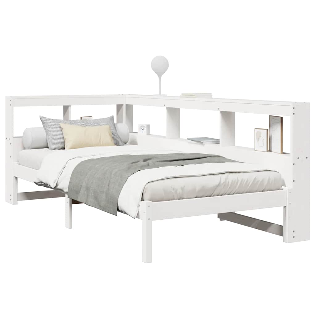 Lit bibliothèque sans matelas blanc 75x190cm bois de pin massif - XIOS