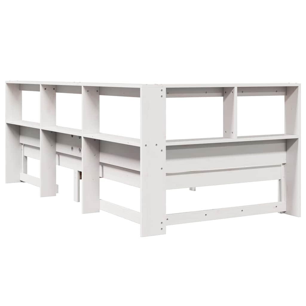 Lit bibliothèque sans matelas blanc 75x190cm bois de pin massif - XIOS