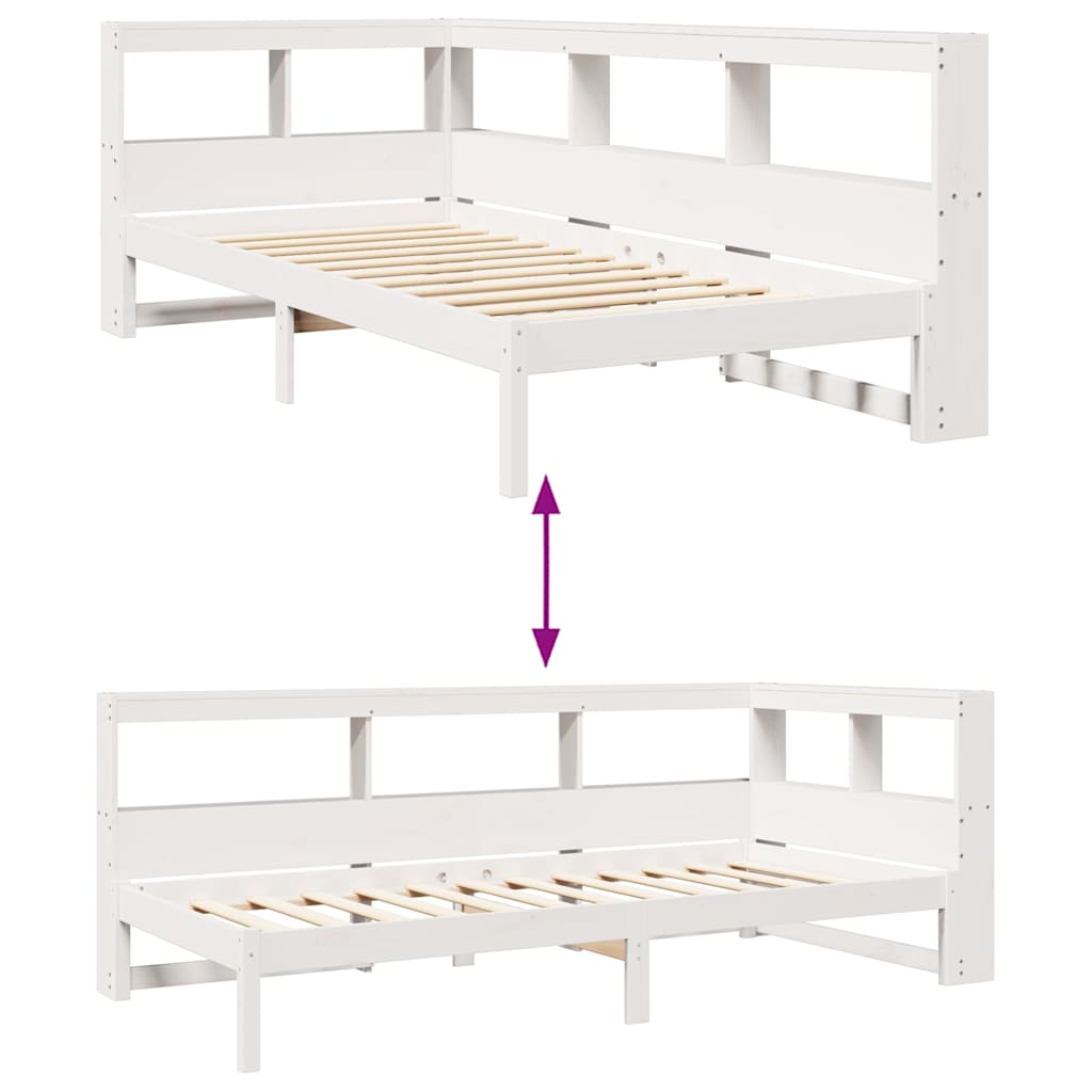 Lit bibliothèque sans matelas blanc 75x190cm bois de pin massif - XIOS
