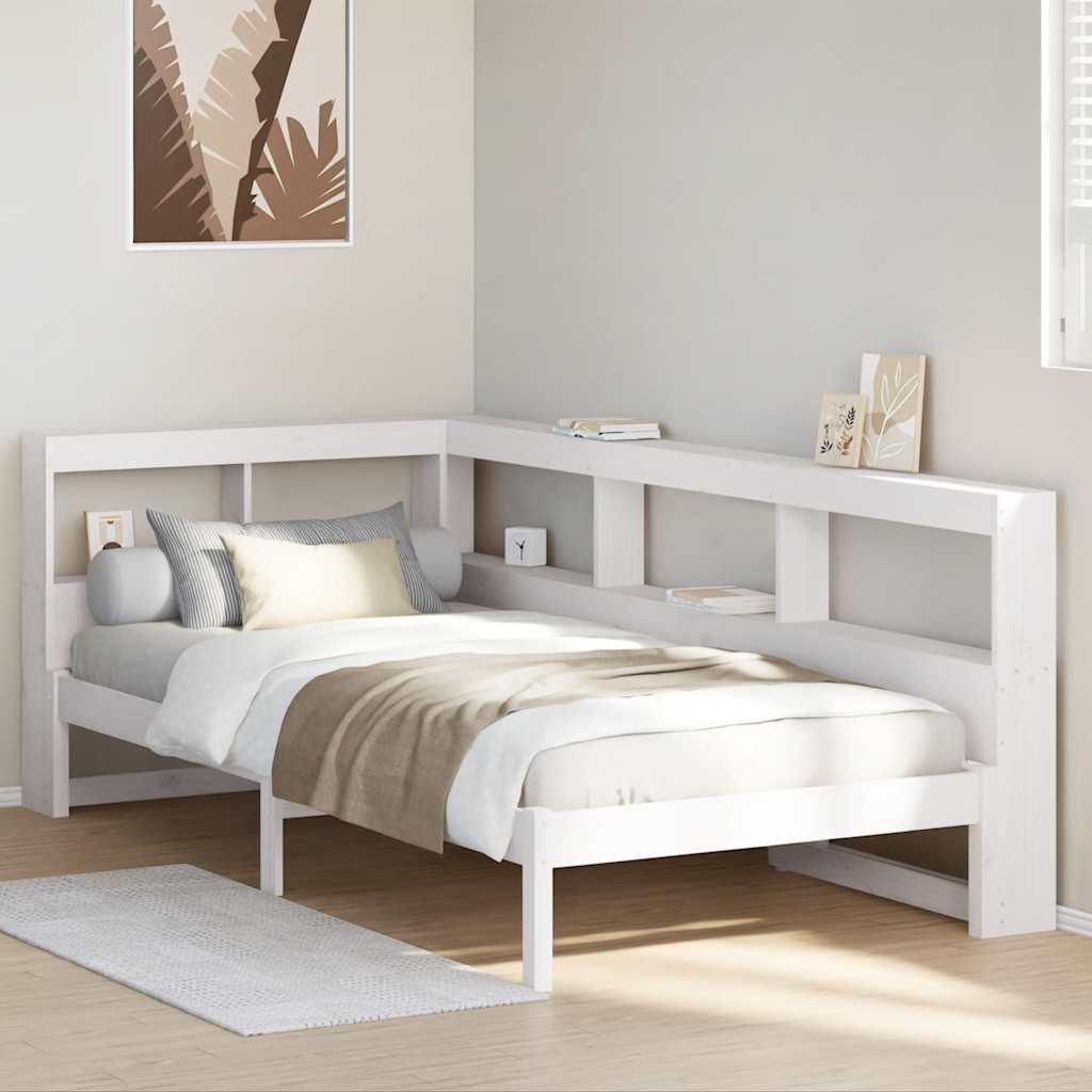 Lit bibliothèque sans matelas blanc 75x190cm bois de pin massif - XIOS