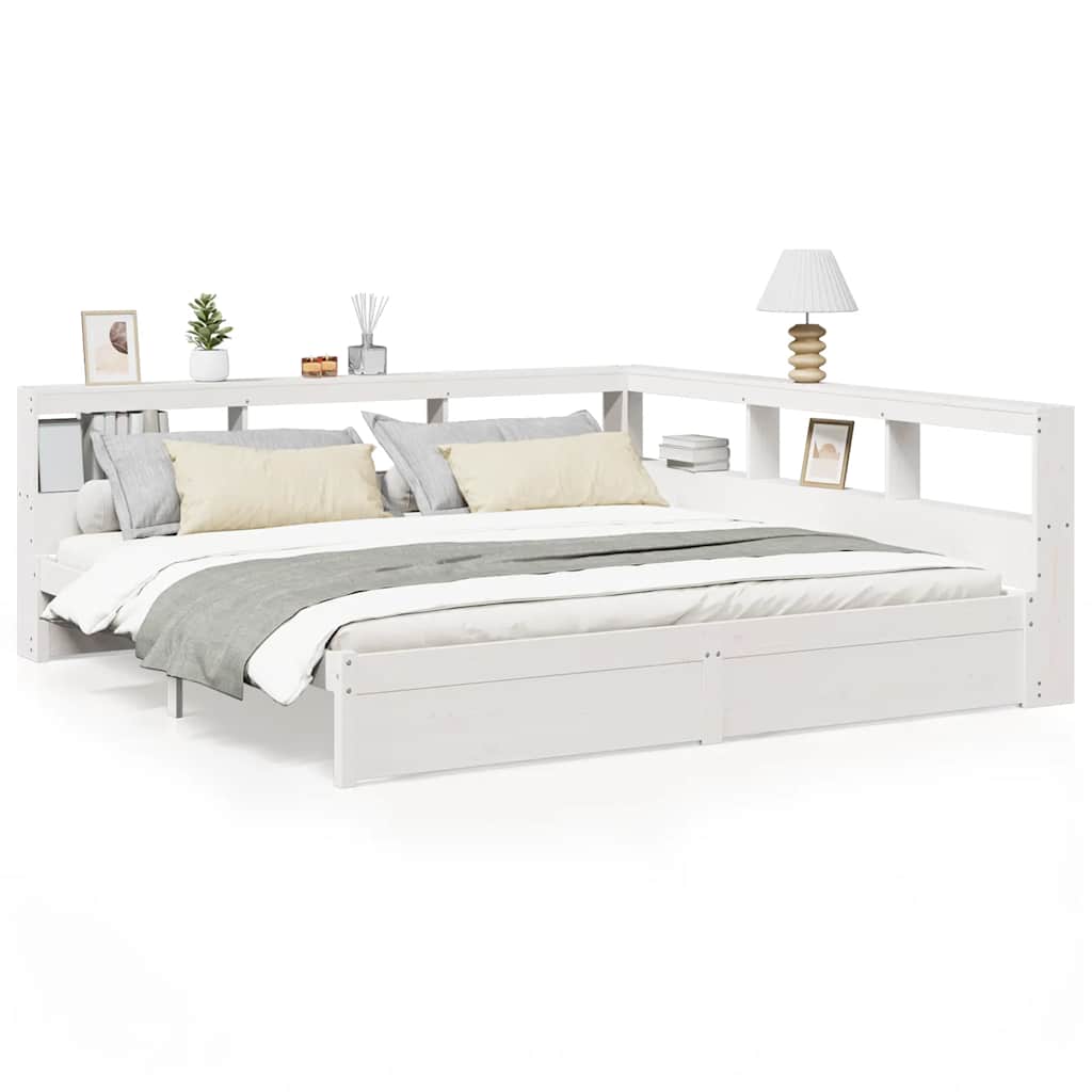 Lit bibliothèque sans matelas blanc 200x200 cm bois pin massif - XIOS